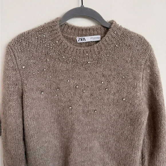 Zara Women's Taupe Embellished Sweater - Picture 2 of 4